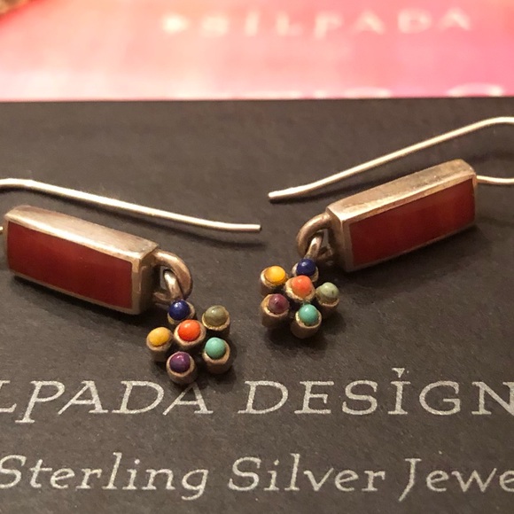 Vintage Silpada Sterling Silver Multi-Color Natural Stone Flower Earrings W1259 - Picture 15 of 16